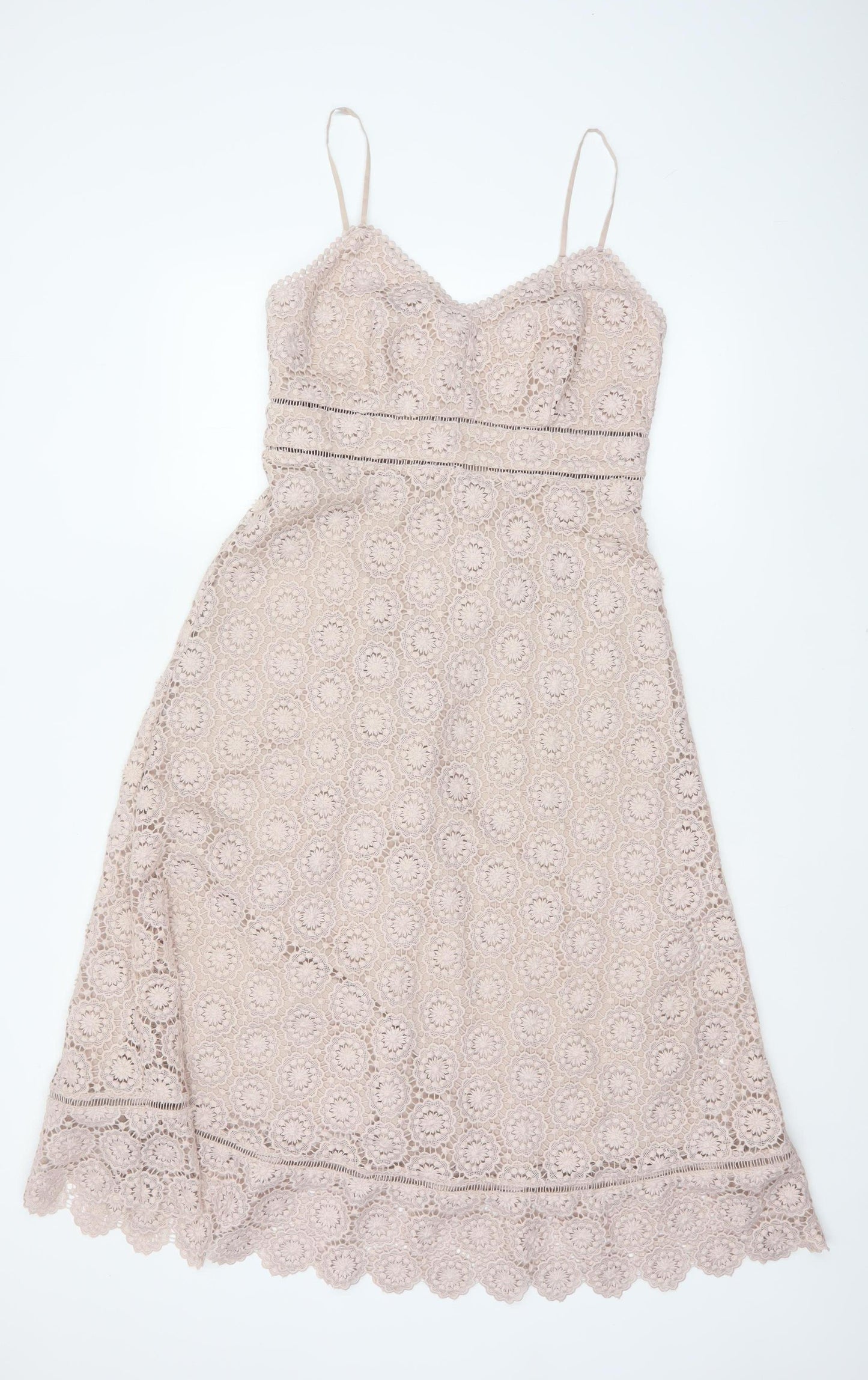 Marks and Spencer Women Beige UK 10 Lace A-Line Midi Party Dress
