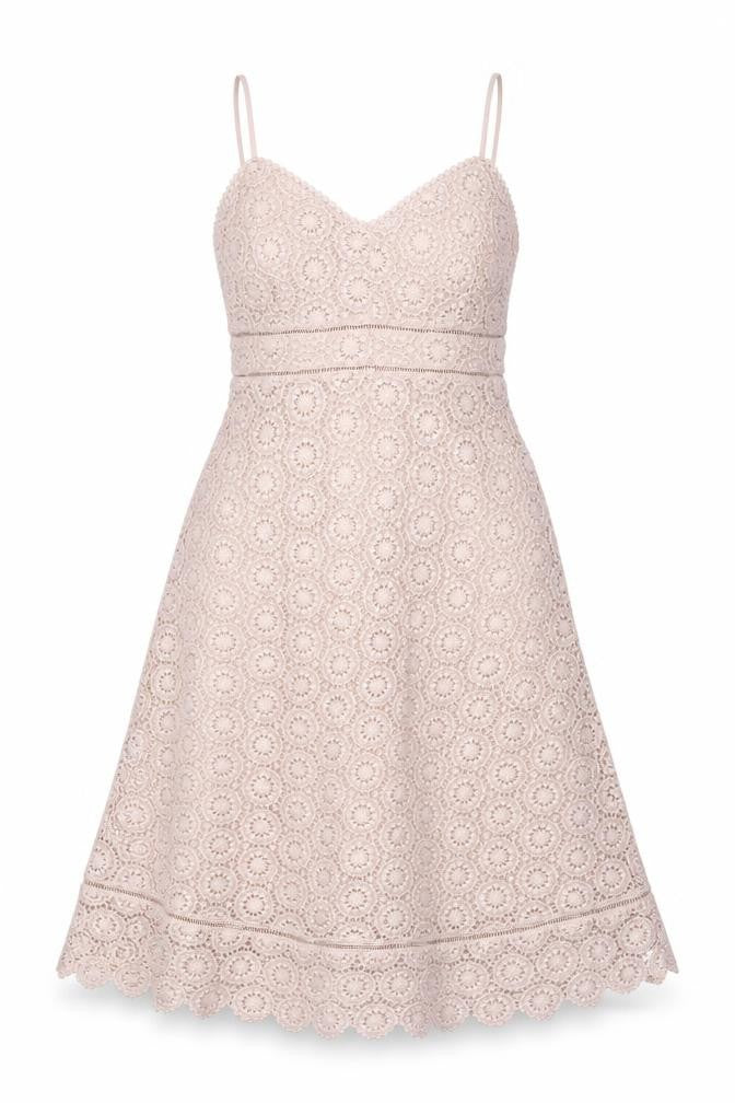 Marks and Spencer Women Beige UK 10 Lace A-Line Midi Party Dress