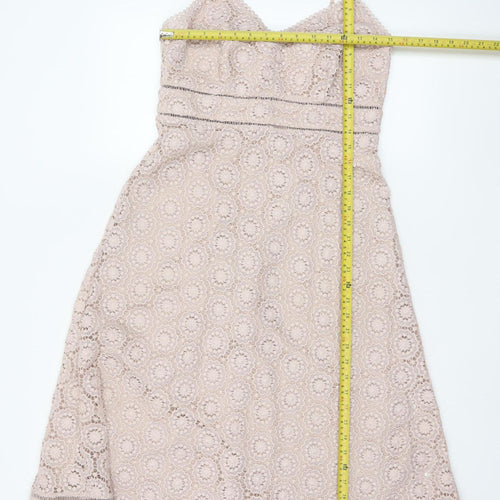 Marks and Spencer Women Beige UK 10 Lace A-Line Midi Party Dress