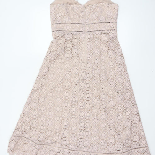 Marks and Spencer Women Beige UK 10 Lace A-Line Midi Party Dress