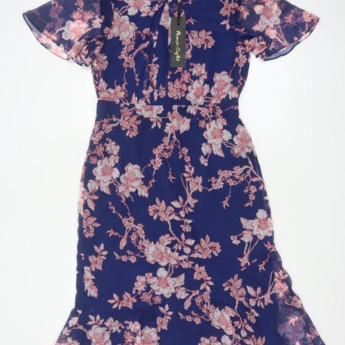 Phase Eight Women Blue Floral Midi Mermaid Dress UK 12