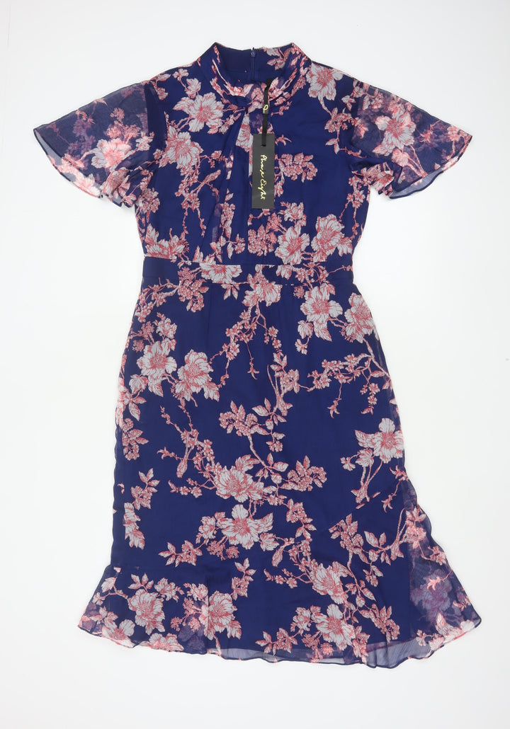 Phase Eight Women Blue Floral Midi Mermaid Dress UK 12