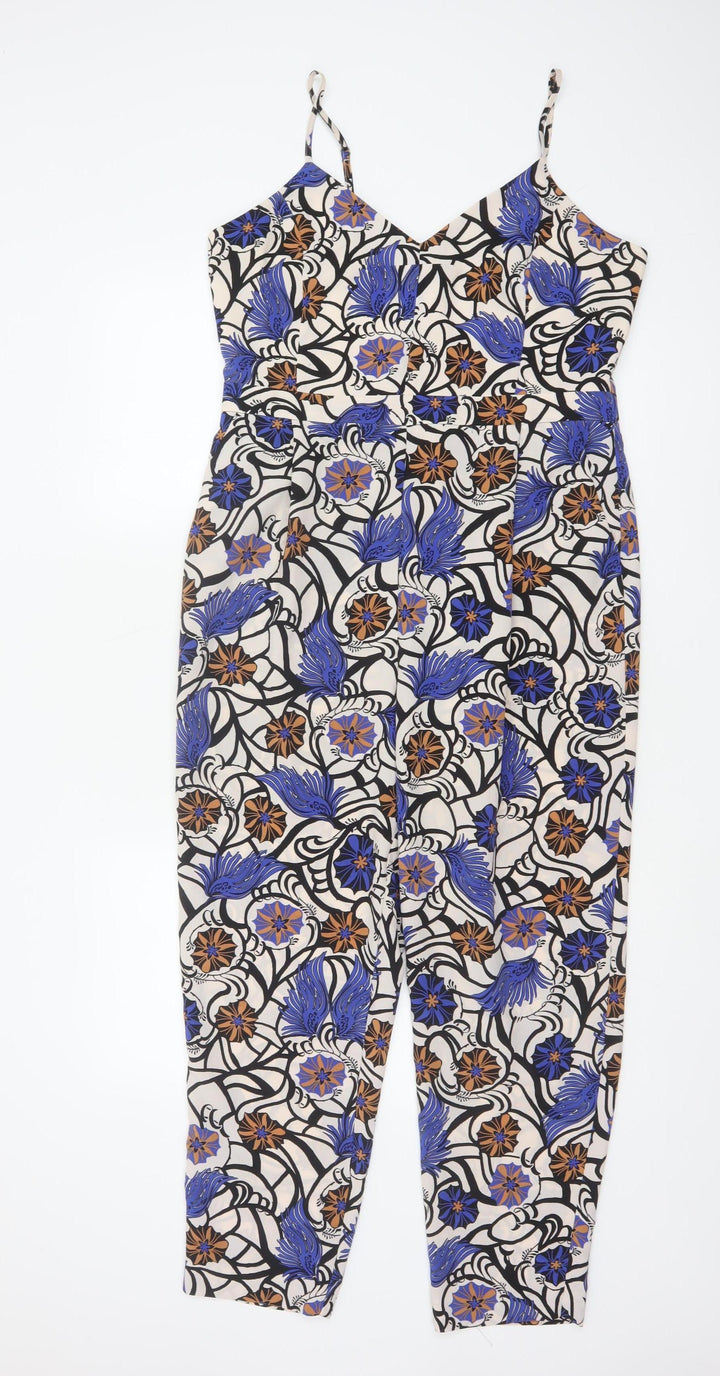 River Island Women’s Multicoloured Floral Jumpsuit UK 14 V-Neck