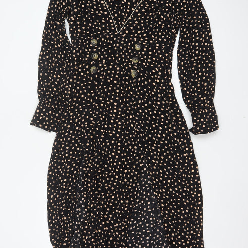 Topshop Women Black Animal Print Long Fit & Flare Dress UK 10