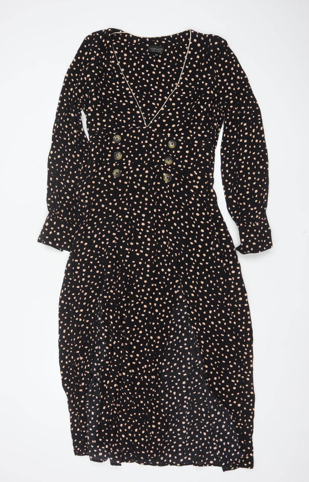 Topshop Women Black Animal Print Long Fit & Flare Dress UK 10