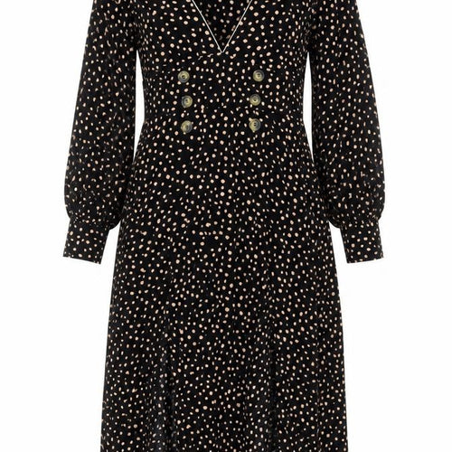 Topshop Women Black Animal Print Long Fit & Flare Dress UK 10