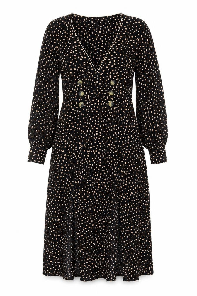 Topshop Women Black Animal Print Long Fit & Flare Dress UK 10