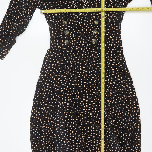 Topshop Women Black Animal Print Long Fit & Flare Dress UK 10