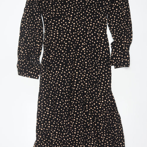 Topshop Women Black Animal Print Long Fit & Flare Dress UK 10