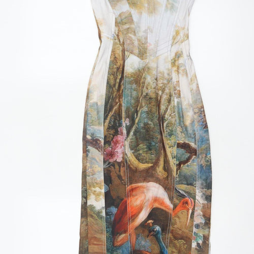 Bershka Women Multicoloured XS Bodycon Long Bird Print Dress