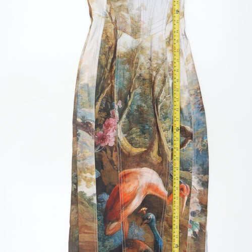 Bershka Women Multicoloured XS Bodycon Long Bird Print Dress