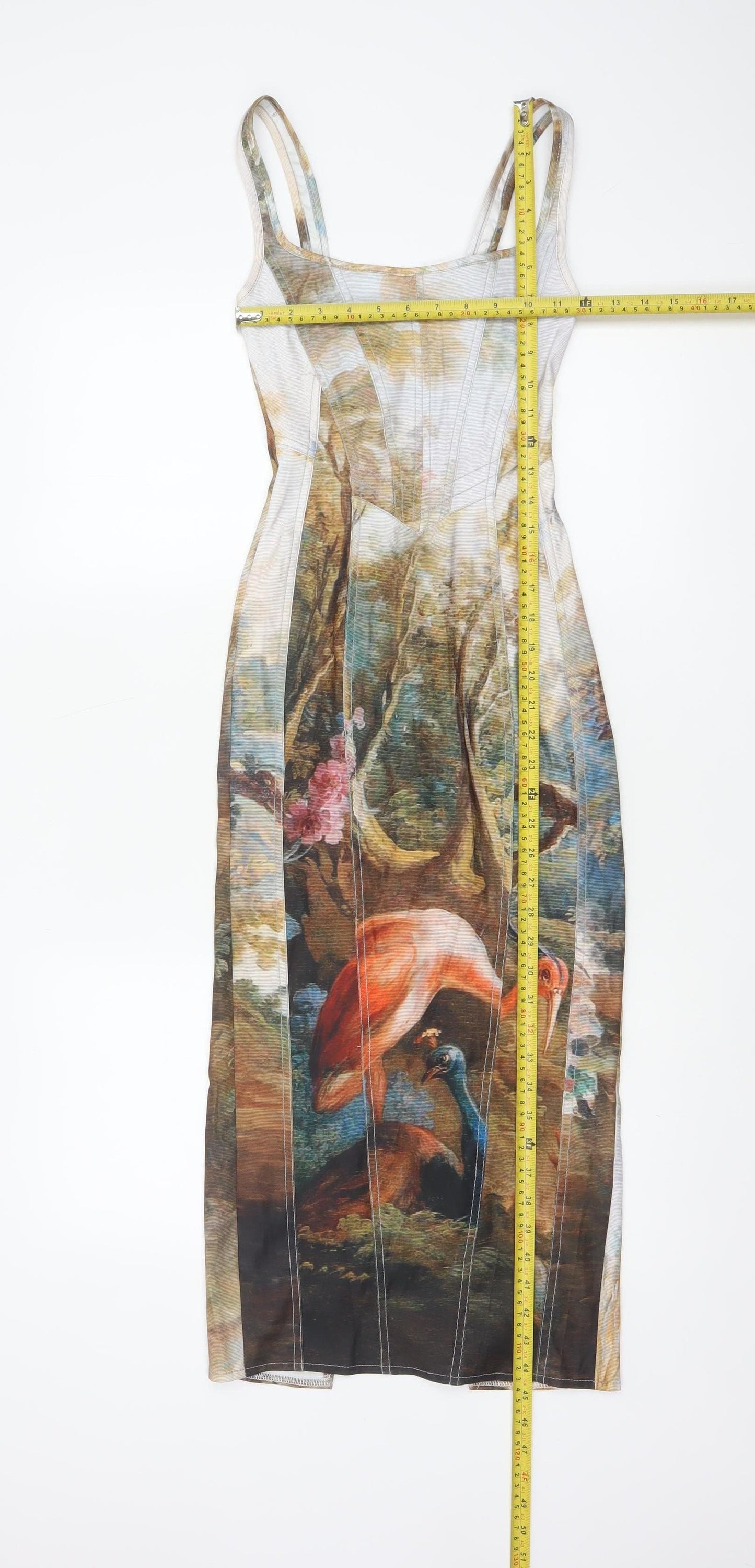 Bershka Women Multicoloured XS Bodycon Long Bird Print Dress