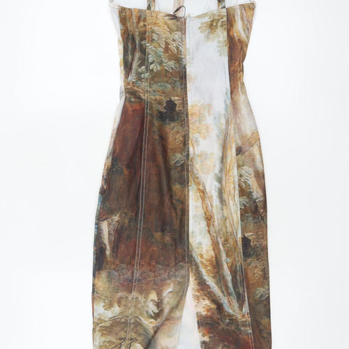 Bershka Women Multicoloured XS Bodycon Long Bird Print Dress