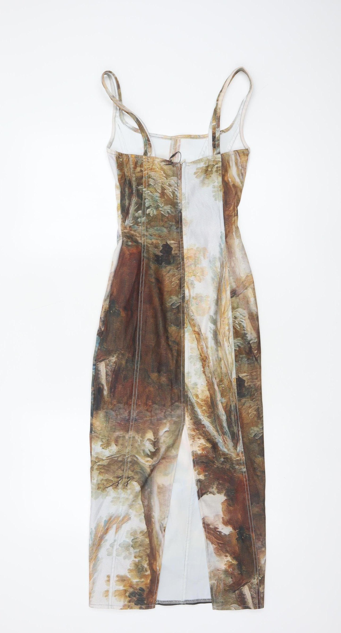 Bershka Women Multicoloured XS Bodycon Long Bird Print Dress