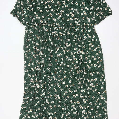 Yours Women Green Floral UK 18 Midi Fit & Flare Button Dress
