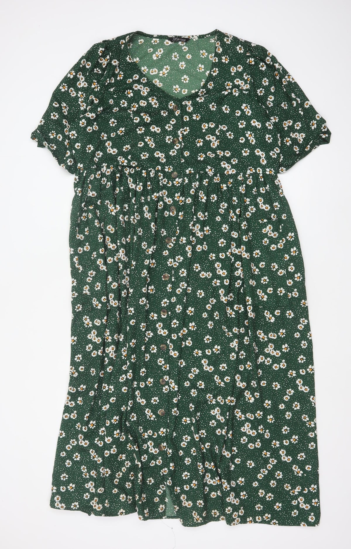 Yours Women Green Floral UK 18 Midi Fit & Flare Button Dress