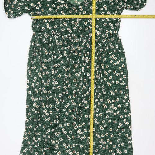 Yours Women Green Floral UK 18 Midi Fit & Flare Button Dress