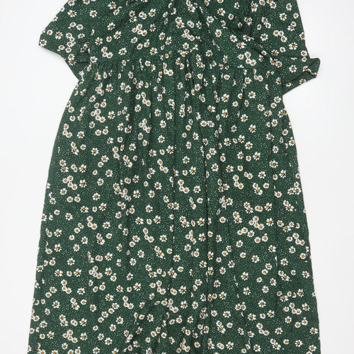 Yours Women Green Floral UK 18 Midi Fit & Flare Button Dress