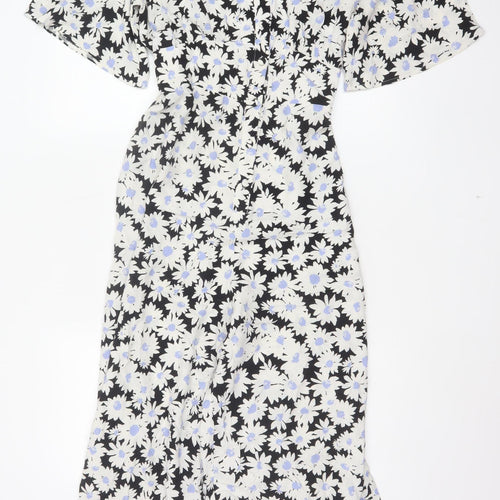 Nobody's Child Women Black Floral Wide-Leg Jumpsuit UK 14 V-Neck