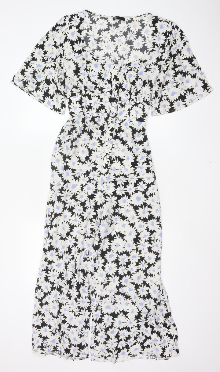 Nobody's Child Women Black Floral Wide-Leg Jumpsuit UK 14 V-Neck