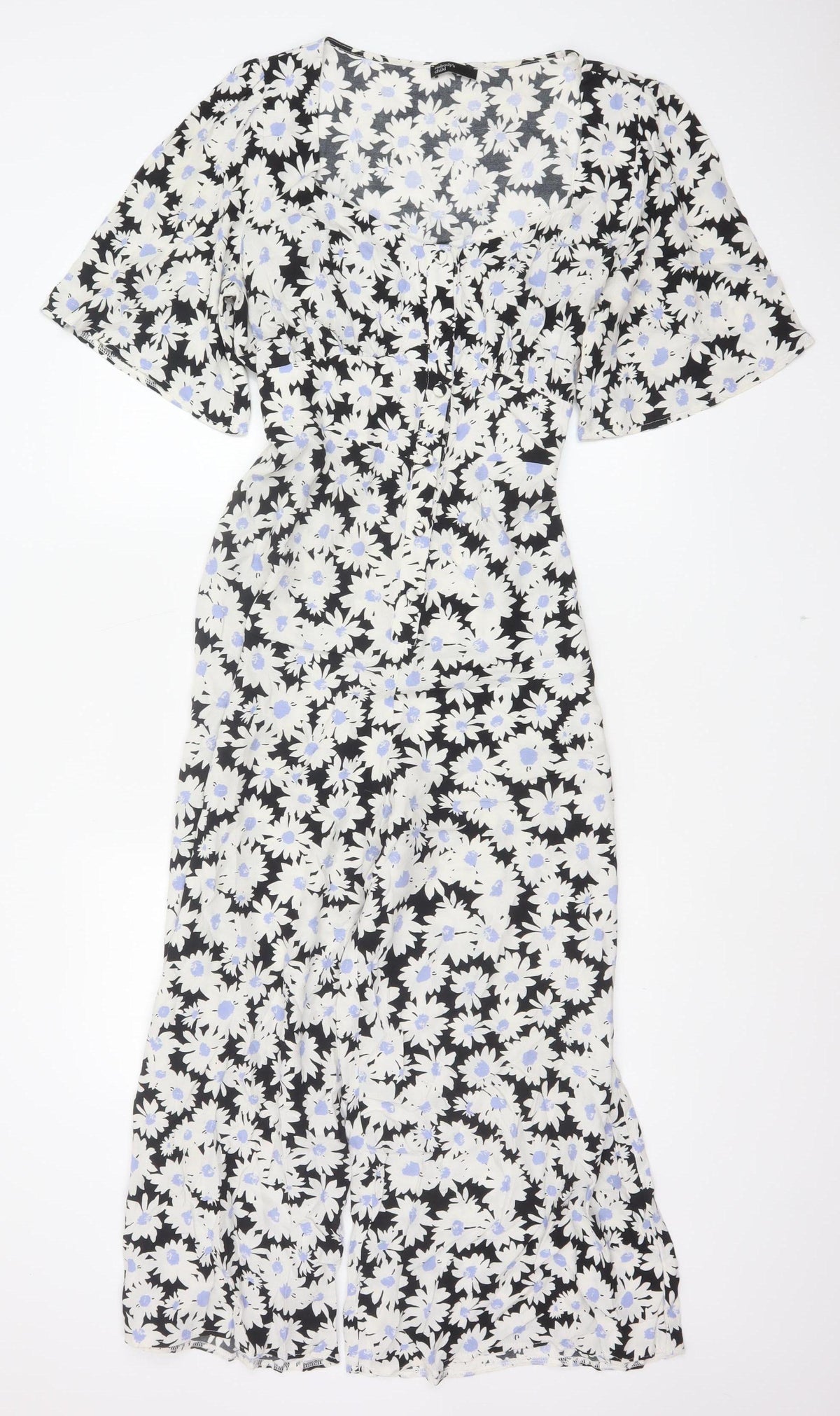 Nobody's Child Women Black Floral Wide-Leg Jumpsuit UK 14 V-Neck