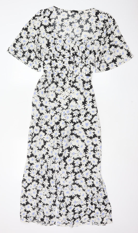 Nobody's Child Women Black Floral Wide-Leg Jumpsuit UK 14 V-Neck