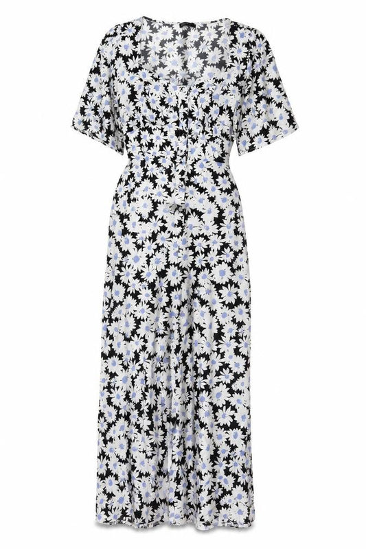 Nobody's Child Women Black Floral Wide-Leg Jumpsuit UK 14 V-Neck