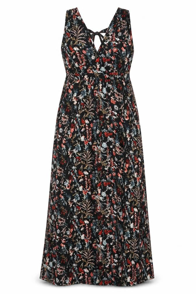 Long Tall Sally Women Black Floral UK 20 Tall Maxi Sleeveless Dress