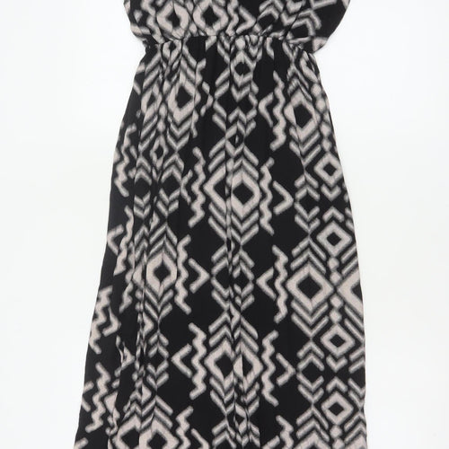 QED London Women Black Grey Aztec Geometric Maxi Dress Size S