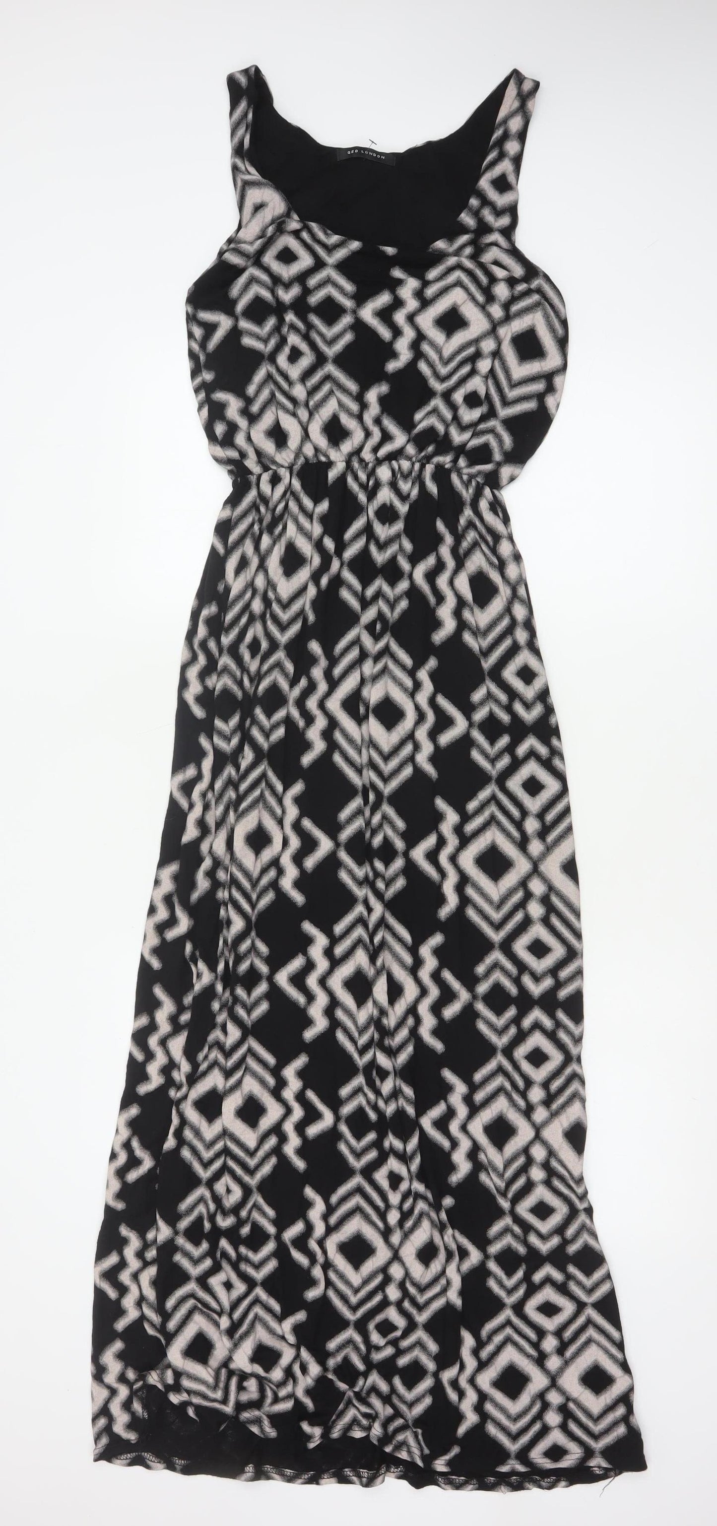 QED London Women Black Grey Aztec Geometric Maxi Dress Size S