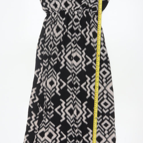 QED London Women Black Grey Aztec Geometric Maxi Dress Size S