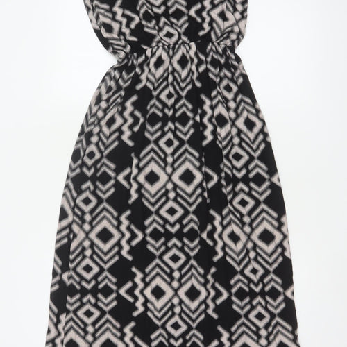 QED London Women Black Grey Aztec Geometric Maxi Dress Size S