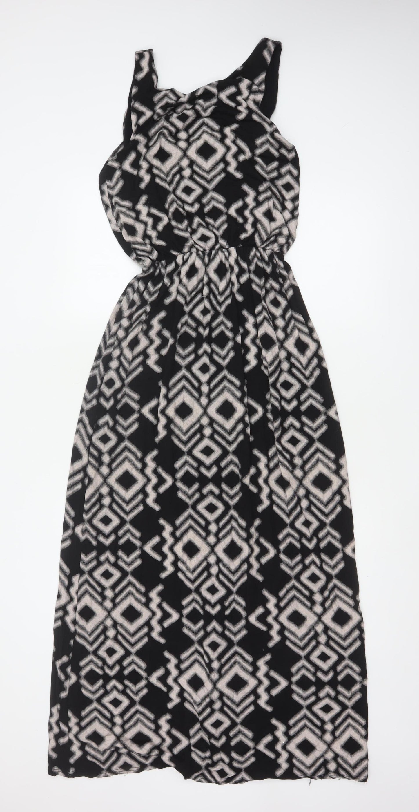 QED London Women Black Grey Aztec Geometric Maxi Dress Size S