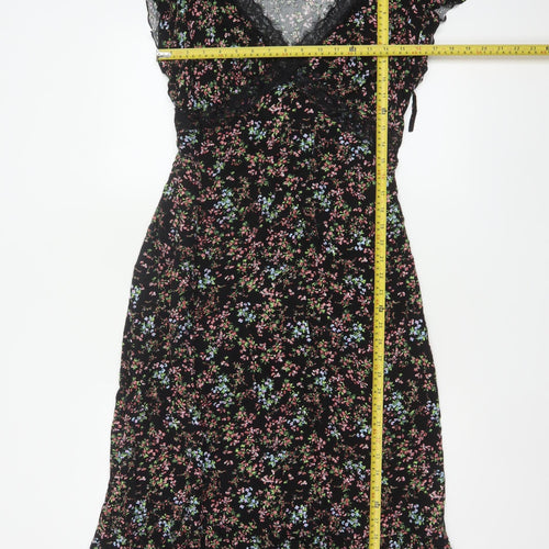New Look Women Black Floral Lace Trim Maxi Dress UK 14 V-Neck