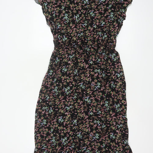 New Look Women Black Floral Lace Trim Maxi Dress UK 14 V-Neck