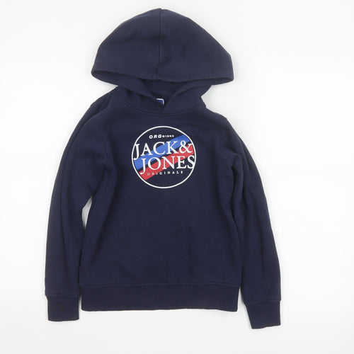 Jack & Jones Boys Navy 9-10 Years Pullover Logo Hoodie Cotton Blend