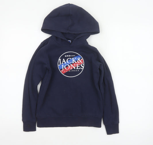 Jack & Jones Boys Navy 9-10 Years Pullover Logo Hoodie Cotton Blend