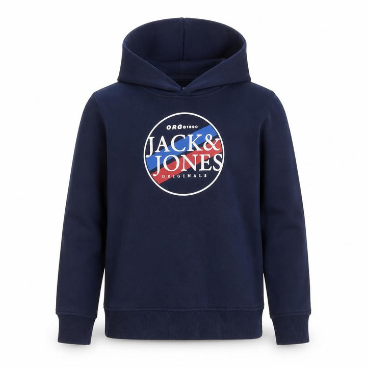 Jack & Jones Boys Navy 9-10 Years Pullover Logo Hoodie Cotton Blend