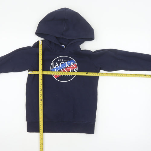 Jack & Jones Boys Navy 9-10 Years Pullover Logo Hoodie Cotton Blend