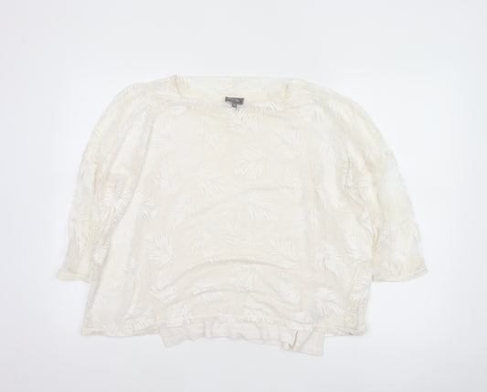 Phase Eight Women Ivory UK 10 3/4 Sleeve Leaf Devore Lined Blouse