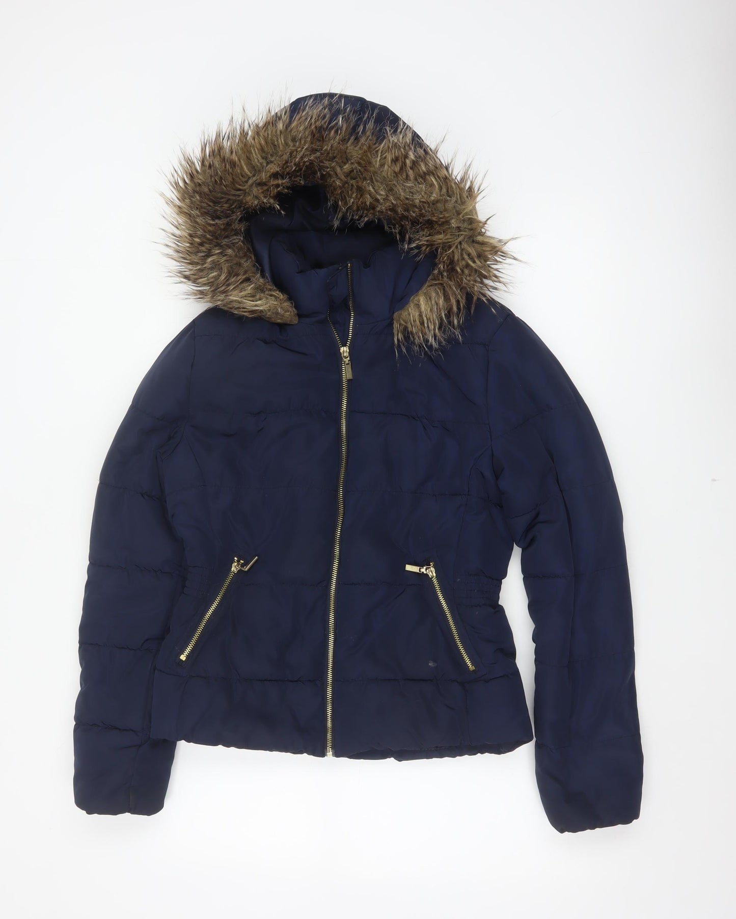 H&M Women’s Blue Size 10 Hooded Faux Fur Trim Puffer Jacket