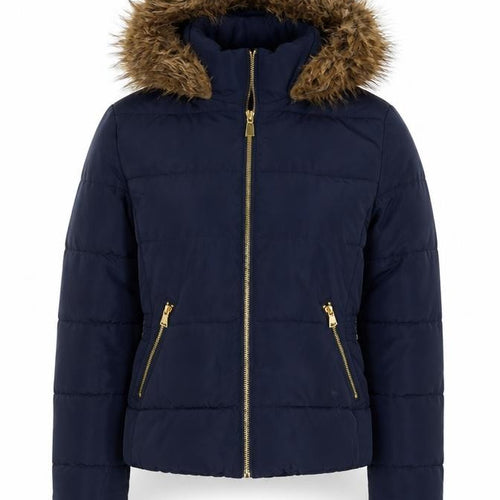 H&M Women’s Blue Size 10 Hooded Faux Fur Trim Puffer Jacket