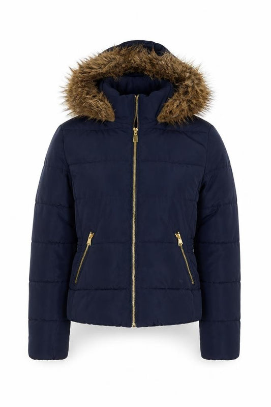 H&M Women’s Blue Size 10 Hooded Faux Fur Trim Puffer Jacket