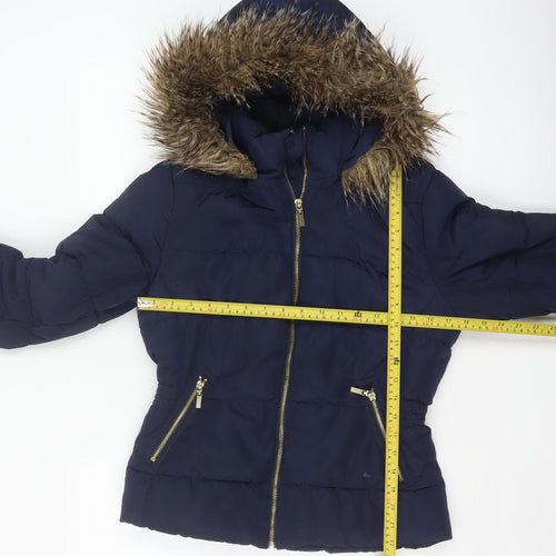 H&M Women’s Blue Size 10 Hooded Faux Fur Trim Puffer Jacket