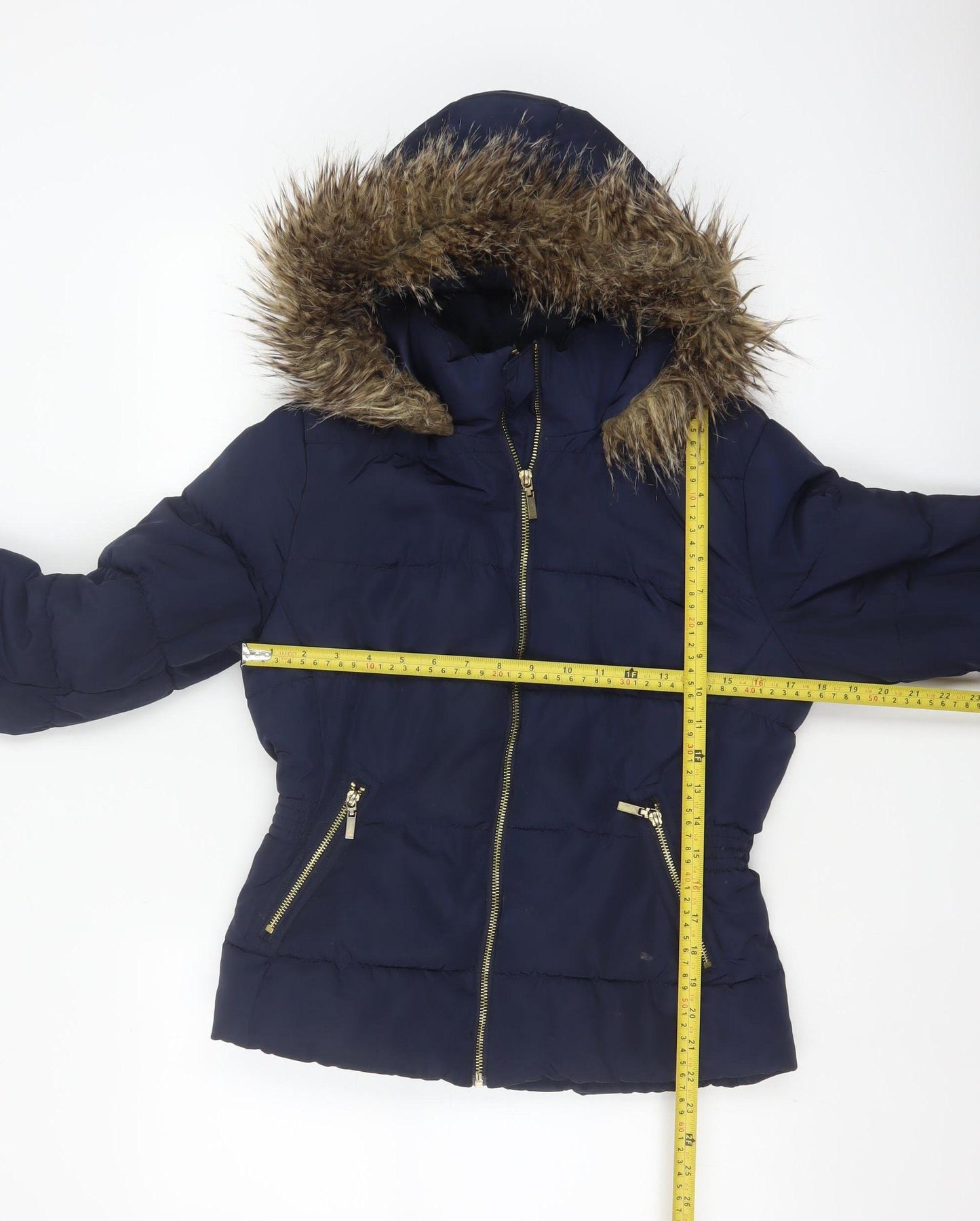 H&M Women’s Blue Size 10 Hooded Faux Fur Trim Puffer Jacket