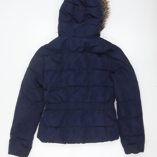 H&M Women’s Blue Size 10 Hooded Faux Fur Trim Puffer Jacket