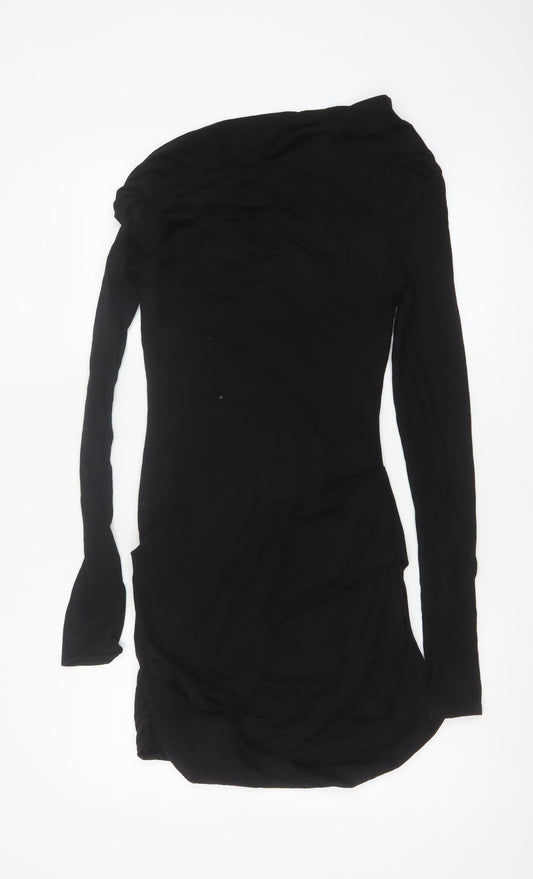 Paris Georgia Women Black M Merino Wool One Shoulder Bodycon Mini Dress