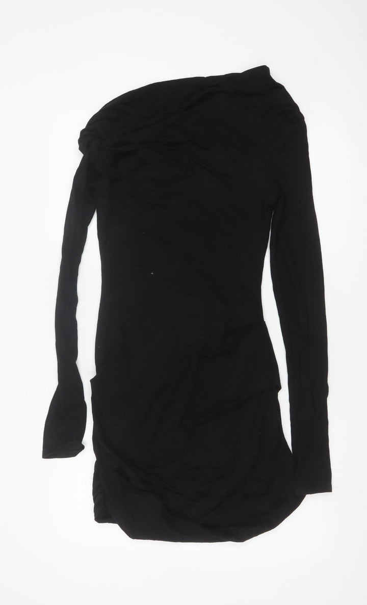 Paris Georgia Women Black M Merino Wool One Shoulder Bodycon Mini Dress
