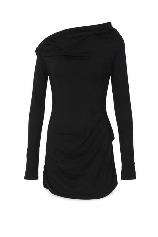 Paris Georgia Women Black M Merino Wool One Shoulder Bodycon Mini Dress