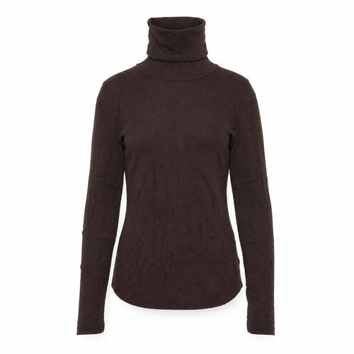 Zara Women Brown M Ribbed Roll Neck Long Sleeve Stretch Top